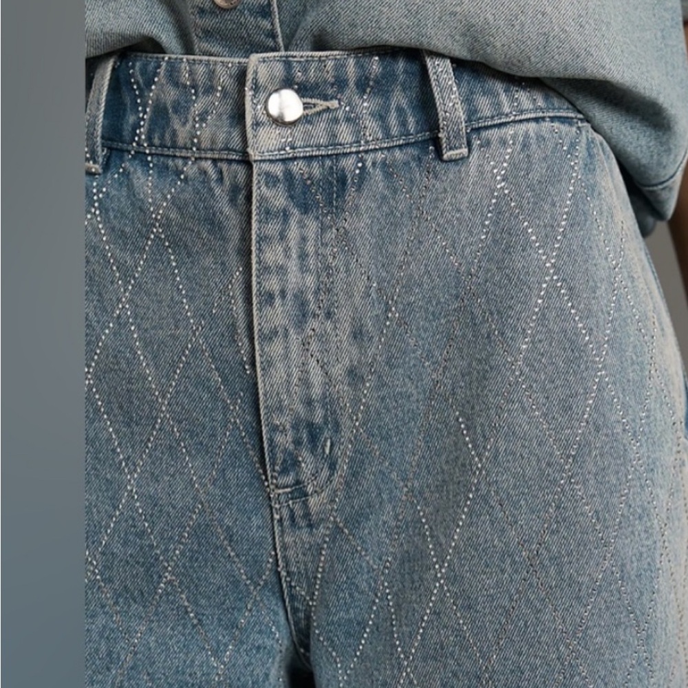Avec Les Filles Quilted Blue Denim Pants